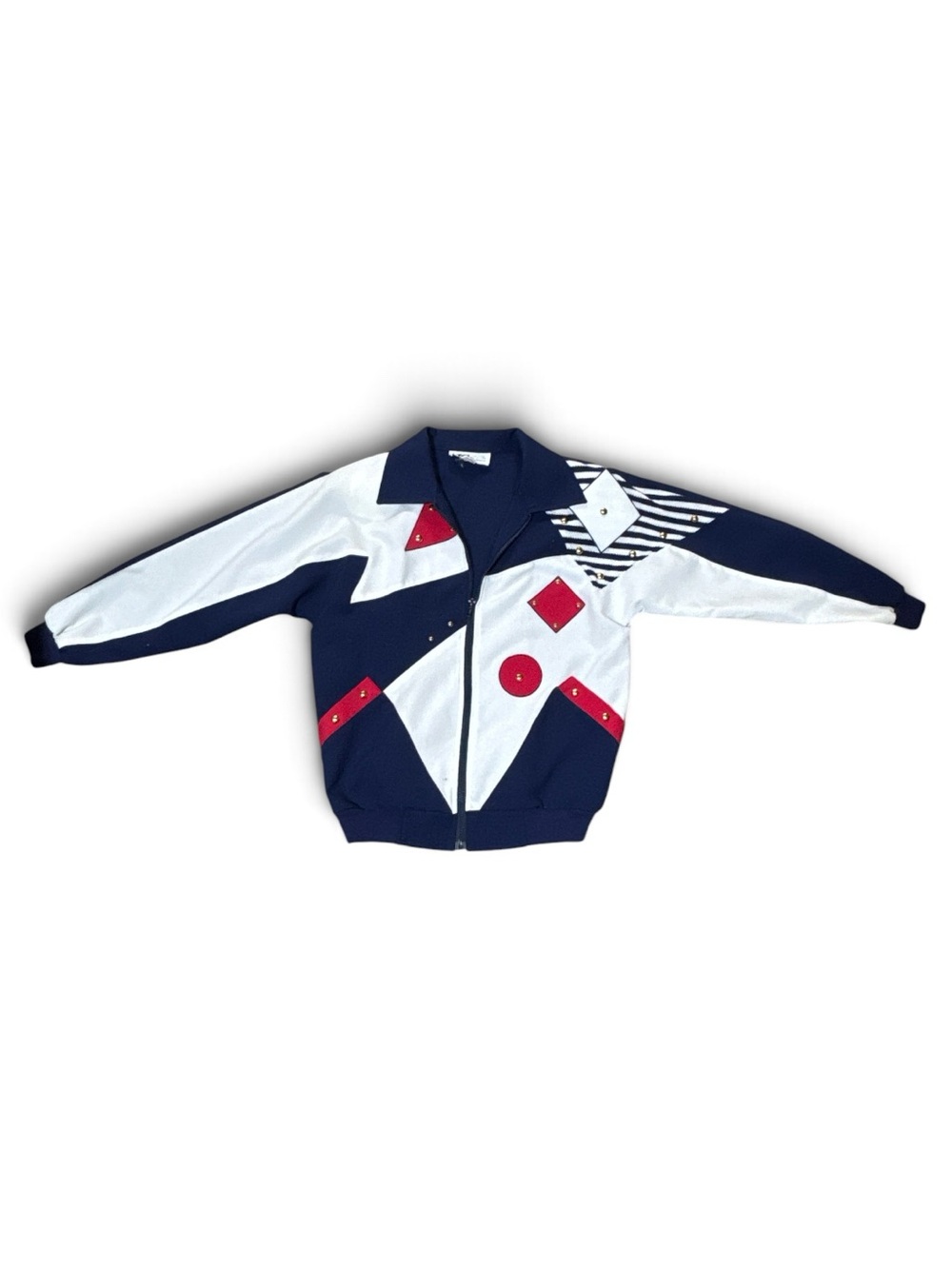 Vintage 1980s JG Petite by Joyce Red White Blue Patriotic Batwing Zip Jacket USA